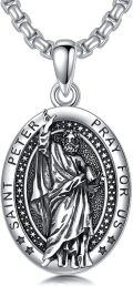 wholesale 925 Sterling Silver Saint Peter Pendant Prayer for Us Charm Chain Necklace  45cm Length -0-0