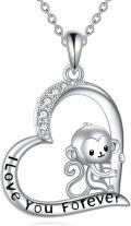 wholesale 925 Sterling Silver I Love You Forever Monkey Heart Pendant Necklace for Women Girls Gifts-0-0