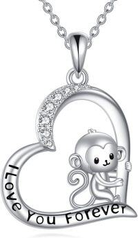 wholesale 925 Sterling Silver I Love You Forever Monkey Heart Pendant Necklace for Women Girls Gifts-Monkey