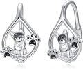 wholesale 925 Sterling Silver Dog Paw Print Teardrop Stud Hoop Earrings for Women and Girls-0-0
