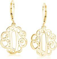 wholesale Sterling Silver Monogram Drop Earrings Custom 3 Letters Dangle for Women-Gold Sterling Silver