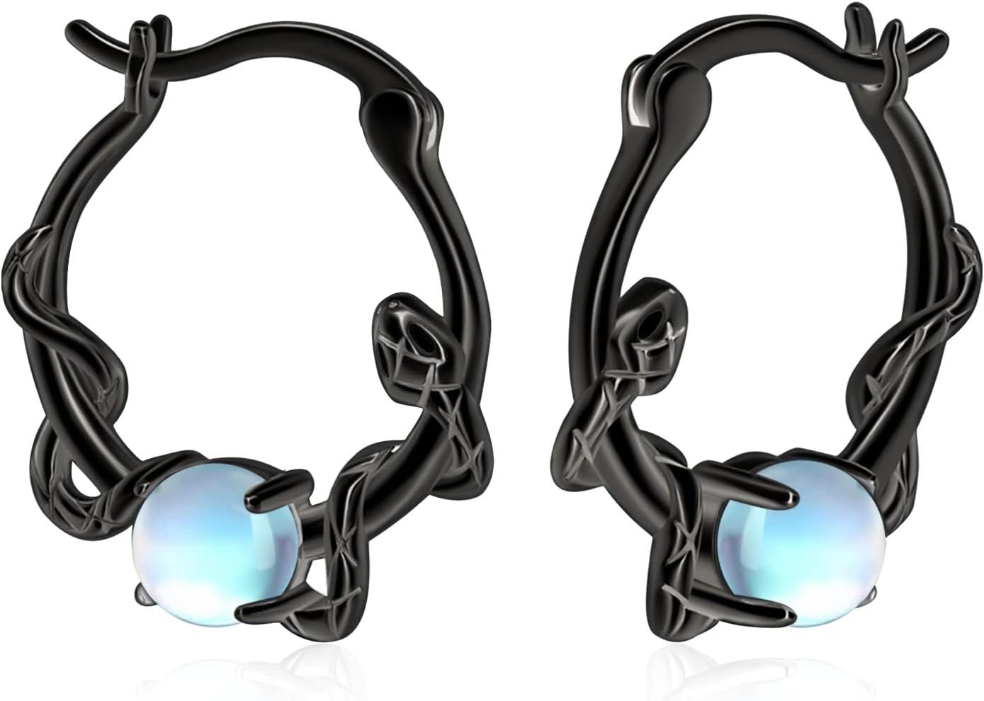 Sterling Silver Moonstone Snake Huggie Hoop Earrings Vintage Jewelry Gifts-Black