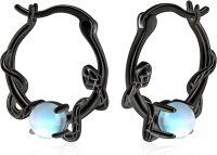 wholesale 925 Sterling Silver Black Plated Moonstone Snake Huggie Hoop Earrings - Vintage Style  for Women-Black