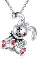 wholesale 925 Sterling Silver & Crystal Goth Bunny Voodoo Doll Pendant Necklace-0-0