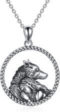 wholesale 925 Sterling Silver Wolf Head Circle Rope Chain Pendant Necklace s for Women-0-0