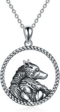 wholesale 925 Sterling Silver Wolf Head Circle Rope Chain Pendant Necklace s for Women-silver