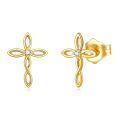 wholesale 14K Gold Diamond Cross Stud Earrings for Women - Religious s-0-0