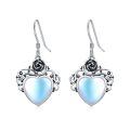wholesale 925 Sterling Silver Vintage Rose Heart Blue Moonstone Drop Earrings For Women-0-0