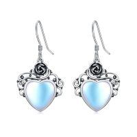 wholesale 925 Sterling Silver Heart Moonstone Dangle Earrings Wholesale With Rose Motif-Rose Flower
