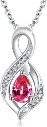 wholesale 925 Sterling Silver Infinity Birthstone Teardrop Pendant Necklace for Women-July