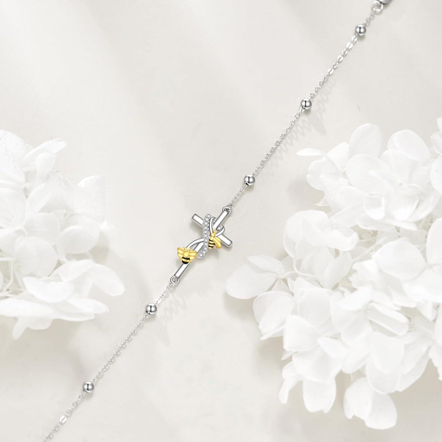 wholesale 925 Sterling Silver Bee and Cross Charm Bracelet s for Women & Girls-0-3