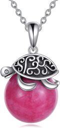 wholesale 925 Sterling Silver Turtle with Pink Jade Pendant Necklace Gift for Women-0-0