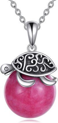 wholesale 925 Sterling Silver Turtle with Pink Jade Pendant Necklace Gift for Women-Turtle Quartz