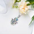 wholesale 925 Sterling Silver Abalone Shell Evil Eye Hamsa Hand Pendant with 30+4cm Chain-0-3