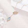 wholesale Rose Gold 925 Sterling Silver Blue Opal Leaf Pendant Chain Necklace for Women-0-3