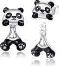 wholesale 925 Sterling Silver Black & White Panda Bear Stud Earrings for Women Girls Kids Cute Cartoon Animal  Idea-0-0