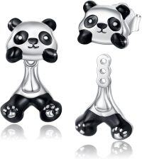 wholesale 925 Sterling Silver Black & White Panda Bear Stud Earrings for Women Girls Kids Cute Cartoon Animal  Idea-B-Panda