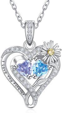 wholesale  Sterling Silver Daisy Heart Birthstone Necklace for Women -06-12-Jun-Dec