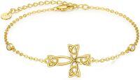 wholesale 925 Sterling Silver Gold Plated Celtic Knot Cross Adjustable Bracelet Christian Irish  for Women-gold plated sterling silver