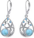 wholesale 925 Sterling Silver Beach Larimar Starfish/Dolphin/Turtle/Jellyfish/Mermaid Teardrop Earrings-0-6