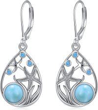 wholesale 925 Sterling Silver Beach Larimar Starfish/Dolphin/Turtle/Jellyfish/Mermaid Teardrop Earrings-larimar