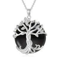 wholesale 925 Sterling Silver Tree Of Life Pendant Necklace Wholesale With Green Gemstone-1A-Tree of Life-White Gold-Black Onyx-1A-Tree of Life-White Gold-Black Onyx