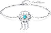 wholesale 925 Sterling Silver Turquoise Dreamcatcher Feather Charm Bracelet for Women-B-Dream Catcher Bracelets
