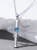 wholesale 925 Sterling Silver Heart Opal Wings Cross Pendant Infinity Necklace-0-2