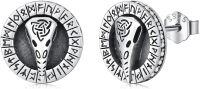 wholesale 925 Sterling Silver Norse Viking Rune Stud Earrings - Pagan Jewelry for Men & Women-Raven Head