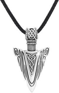 wholesale 925 Sterling Silver Arrowhead Pendant Necklace with Celtic Knot Design for Men & Women-A1-Silver