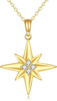 wholesale 14K Gold Moissanite Star Necklace - Sparkling North Star Pendant, 16-18 Chain, Gift for Women-Star
