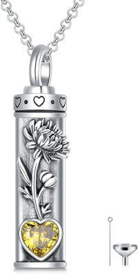 wholesale 925 Sterling Silver Birthstone Floral Bar Urn Necklace for Ashes  Char-11-November-Chrysanthemum