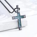 wholesale Turquoise Inlay 925 Sterling Silver Cross Pendant Necklace for Men & Women - Religious Jewelry Christian Baptism Gift-0-1