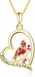 wholesale 14K Gold Red Enamel Cardinal Heart Pendant Necklace for Women - Always in My Heart Angel Memorial s-0-0