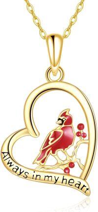 wholesale 14K Gold Red Enamel Cardinal Heart Pendant Necklace for Women - Always in My Heart Angel Memorial s-red