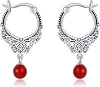 wholesale 925 Sterling Silver Red Carnelian & Green Moss Agate Dangle Drop Earrings for Women Girls  4cm Long-Carnelian