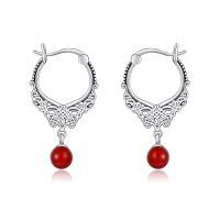 wholesale 925 Sterling Silver Red Carnelian & Green Moss Agate Dangle Drop Earrings for Women Girls  4cm Long-Carnelian