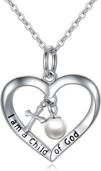 wholesale Sterling Silver Cross Pendant Necklace Baptism First Communion Gifts for Women 14 16 Inch-14 IN White