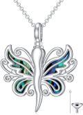 wholesale 925 Sterling Silver 925 Butterfly Abalone Shell Cremation Urn Keepsake Necklace w/Funnel & Fill Tool - Memorial Jewelry for Ashes (Butterfly Design)-0-0