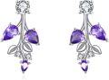 wholesale 925 Sterling Silver Purple CZ Leaf Design Dangle Earrings for Women-0-0