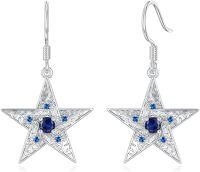 wholesale 925 Sterling Silver Blue Pink Sapphire Star Heart Dangle Earrings for Women-Star-Blue Sapphire