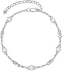 wholesale  Sterling Silver Natural Stone Anklet Bracelet for Women -Z-Heart Opal Bracelet 7\"-9\"