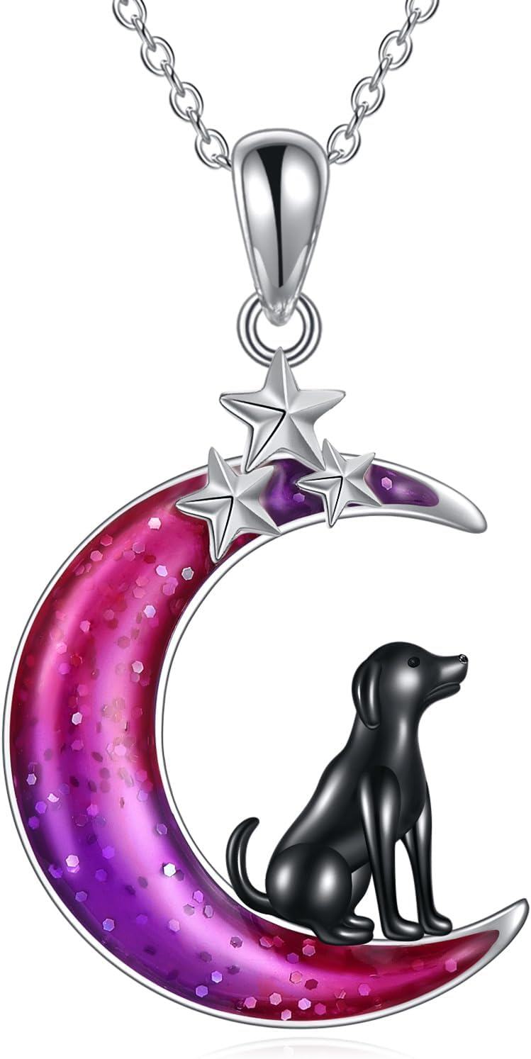 Sterling Silver Enamel Moon Sun Dog Necklace for Women Colorful Jewelry Gift-0-0