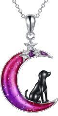 wholesale 925 Sterling Silver Purple Enamel Crescent Moon with Black Dog Pendant Necklace for Women's Gifts-0-0