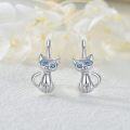 wholesale 925 Sterling Silver Cat Blue Crystal Stud Earring Gift for Women Girls-0-2