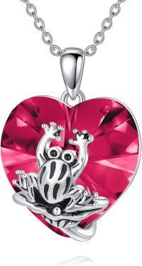 wholesale 925 Sterling Silver Crystal Frog Birthstone Necklace with Heart Pendant-Frog July birthstone necklace