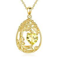wholesale 925 Sterling Silver Heart Pendant Necklace Wholesale Gold Plated-11-Nov-Citrine