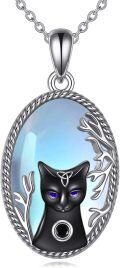 wholesale 925 Sterling Silver Moonstone Black Cat Pendant Gothic Witch  for Women-0-0