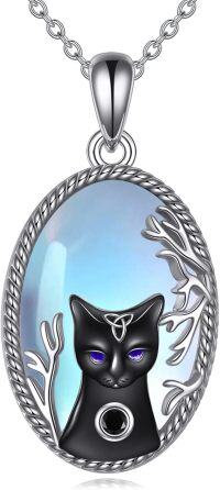 wholesale 925 Sterling Silver Moonstone Black Cat Pendant Gothic Witch  for Women-Black Cat Necklace