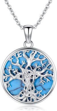 wholesale 925 Sterling Silver Tree of Life Turquoise Stone Pendant Necklace for Women Girls-Tree of Life